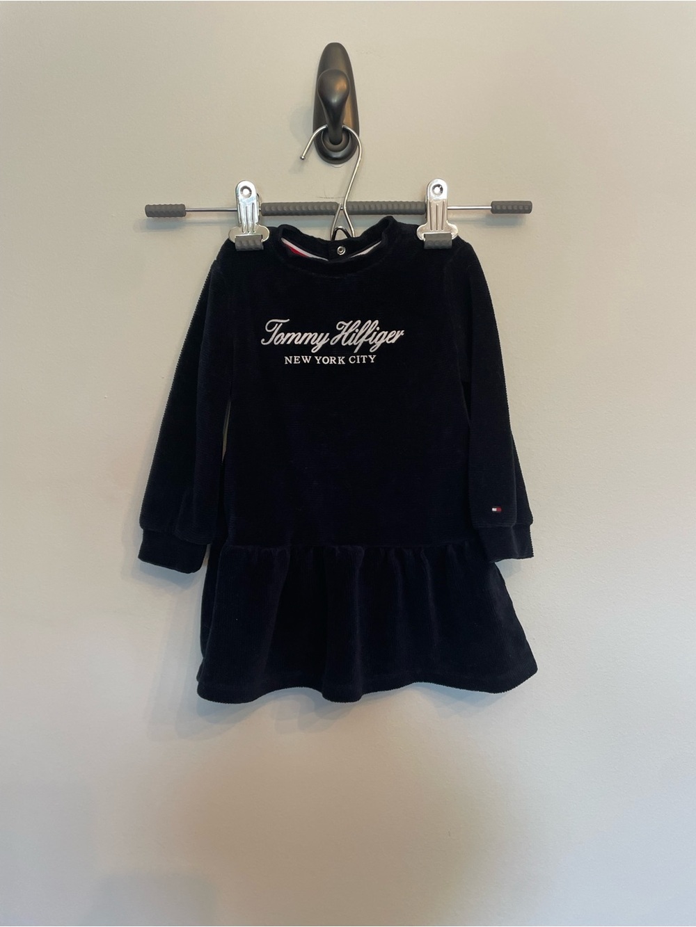 Tommy Hilfiger Black Velvet Logo Ruffle Dress